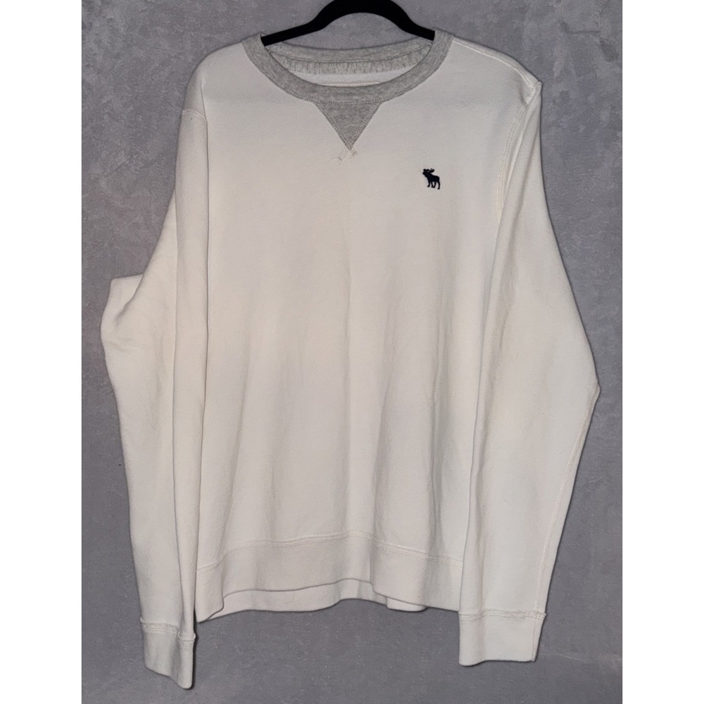 Abercrombie & Fitch Sweatshirt Mens XXL Ivory Gray Crewneck Moose Logo Pullover